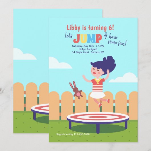 Meisje op de Uitnodiging van de Trampoline (Voorkant / Achterkant)