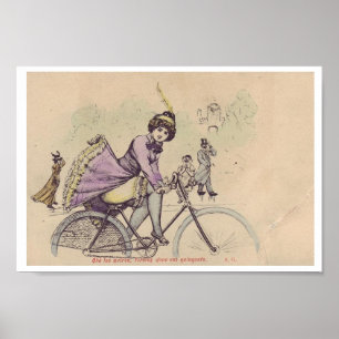 Meisje op een fiets die in de wind waait poster