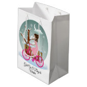 Meisje op een fiets winterkaartje medium cadeauzakje (Achterkant Gekanteld)
