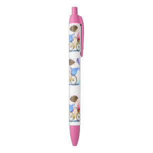 Meisje op een kinderwagen blauwe inkt pen