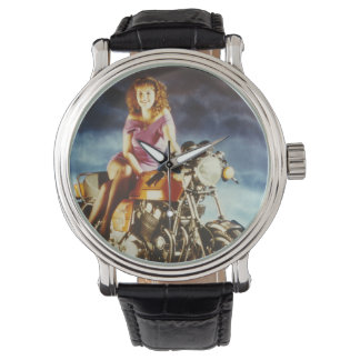 Meisje op een motor horloge