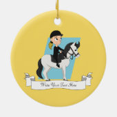 Meisje op een paardencartoon keramisch ornament (Achterkant)