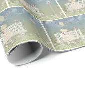 meisje op een parkbank met kite cadeaupapier (Rol Hoek)