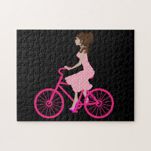 MEISJE OP EEN PINK BIKE Jigzaag Puzzle Legpuzzel