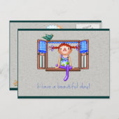 Meisje op een rastertekening briefkaart (Voorkant / Achterkant)