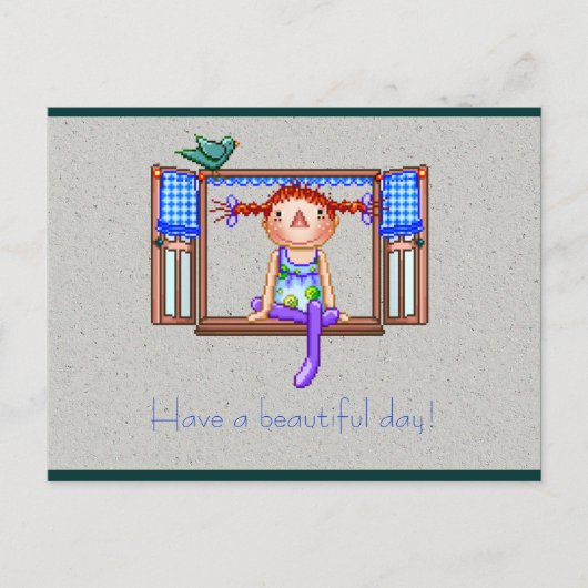 Meisje op een rastertekening briefkaart (Voorkant)