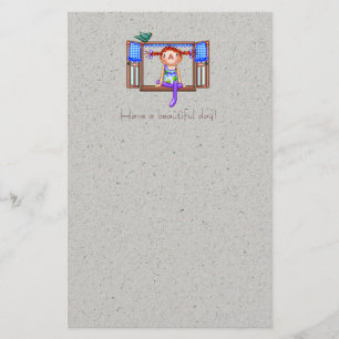 Meisje op een rastertekening briefpapier