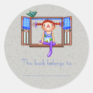 Meisje op een rastertekening ronde sticker
