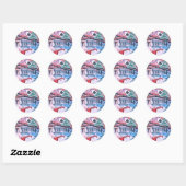 MEISJE OP EEN RODE KAMEEL RONDE STICKER (Vel)