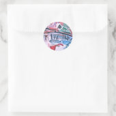 MEISJE OP EEN RODE KAMEEL RONDE STICKER (Tas)