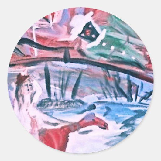 MEISJE OP EEN RODE KAMEEL RONDE STICKER (Voorkant)