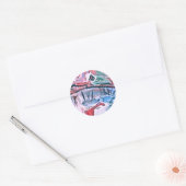 MEISJE OP EEN RODE KAMEEL RONDE STICKER (Envelop)