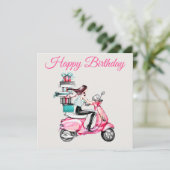 Meisje op een Scooter met Cadeaus Kaart (Staand voorkant)