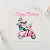 Meisje op een Scooter met Cadeaus Kaart (Voorkant / Achterkant in situ)