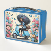 Meisje op een scooter met Rozen en vlinders (Achterkant)