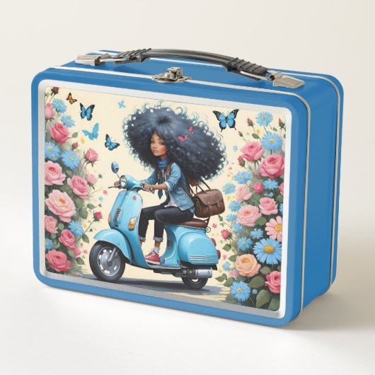 Meisje op een scooter met Rozen en vlinders (Voorkant)
