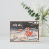Meisje op een slede, sneeuw - vintage kerst briefkaart (Staand voorkant)