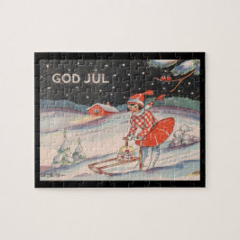 Meisje op een slede, sneeuw - vintage kerst legpuzzel