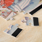 Meisje op een slede, sneeuw - vintage kerst legpuzzel (Zijkant)