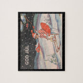 Meisje op een slede, sneeuw - vintage kerst legpuzzel (Verticaal)