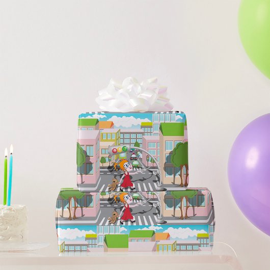Meisje op een voetgangerskruising cadeaupapier