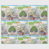 Meisje op een voetgangerskruising cadeaupapier (Vlak)