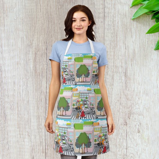 Meisje op een voetgangerskruising schort