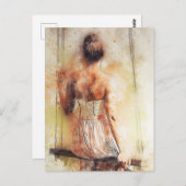 Meisje op een Waterverf Briefkaart (Voorkant / Achterkant)