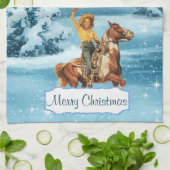  meisje op feestelijke winterkerst  theedoek (Gevouwen)