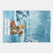  meisje op feestelijke winterkerst  theedoek (Horizontaal)