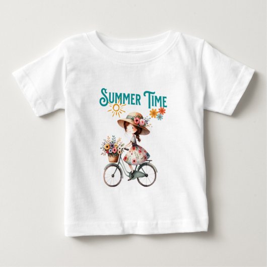 Meisje op fiets met bloemen zomer (Voorkant)