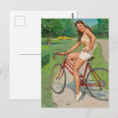Meisje op Fiets Pin Up Briefkaart (Voorkant / Achterkant)