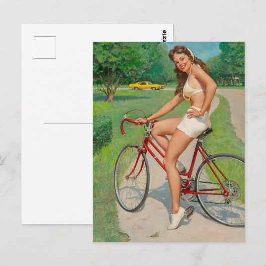 Meisje op Fiets Pin Up Briefkaart (Voorkant / Achterkant)