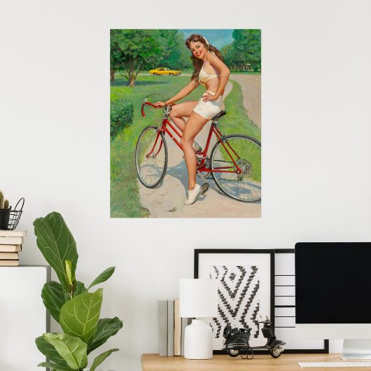 Meisje op Fiets Pin Up Poster (Thuiskantoor)