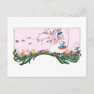 Meisje op Flowering Hill in de lente Briefkaart