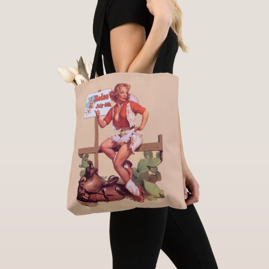 meisje op hek met Rodeo-teken Tote Bag (Dichtbij)
