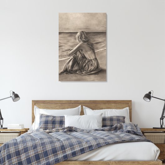 Meisje op het strand Canvas Print (Insitu (Slaapkamer))