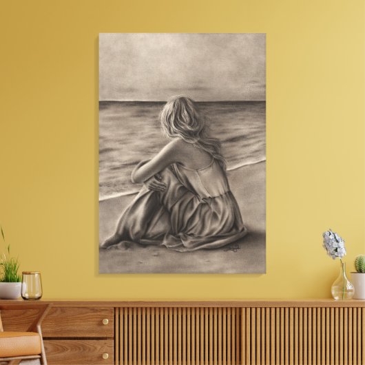 Meisje op het strand Canvas Print (Insitu (Woonkamer))