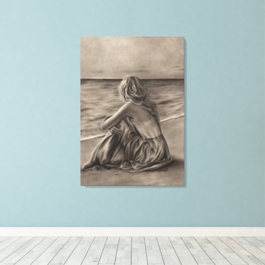 Meisje op het strand Canvas Print (Insitu (Houten vloer))