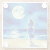 Meisje op het strand onder een volle maan glazen onderzetter (Achterkant)