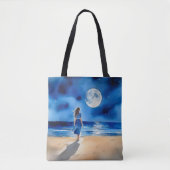 Meisje op het strand onder een volle maan tote bag (Voorkant)
