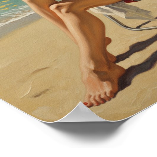 Meisje op het strand Retro jaren '50 Pin-up kunst Poster (Hoek)