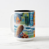 Meisje op het strand tweekleurige koffiemok (Voorkant links)