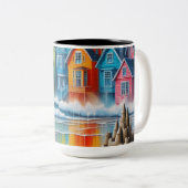 Meisje op het strand tweekleurige koffiemok (Voorkant rechts)