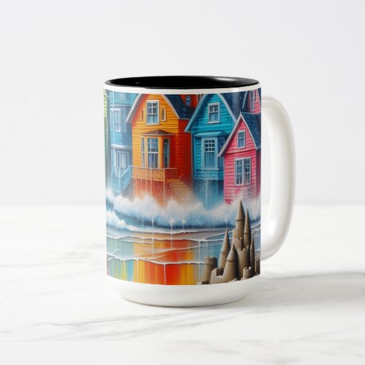 Meisje op het strand tweekleurige koffiemok (Voorkant rechts)