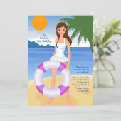 Meisje op het strand uitnodiging (Staand voorkant)