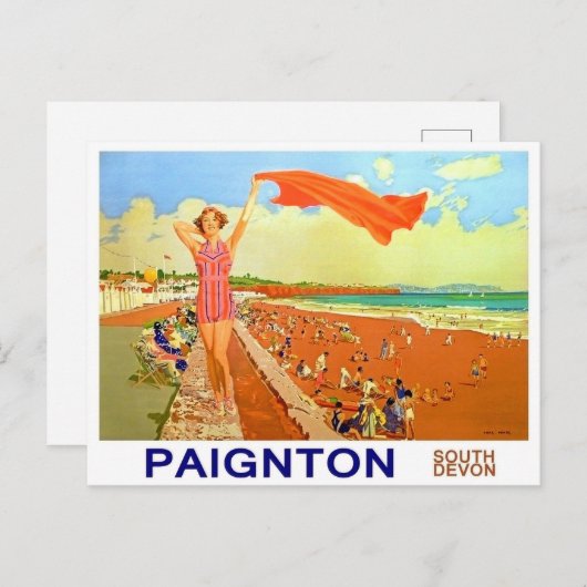 Meisje op het strand van Paignton, Zuid-Devon, Eng Briefkaart (Voorkant / Achterkant)