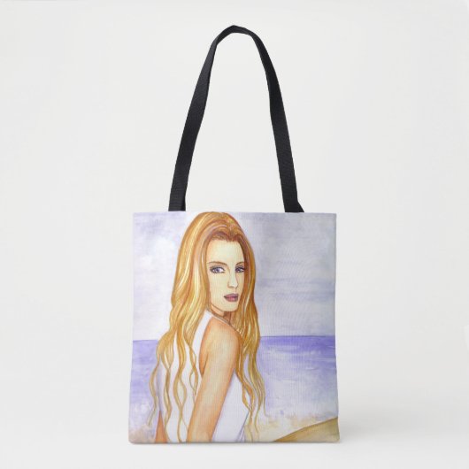 Meisje op het strand waterverf schilderij tote bag (Voorkant)