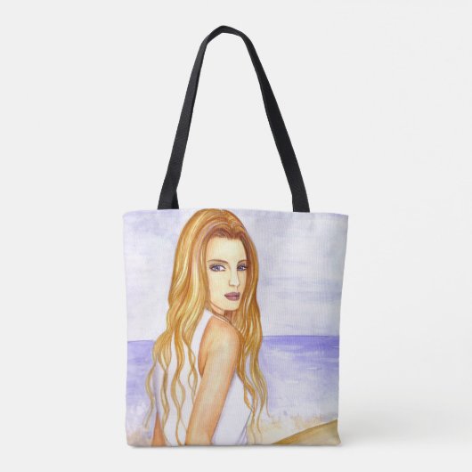 Meisje op het strand waterverf schilderij tote bag (Achterkant)