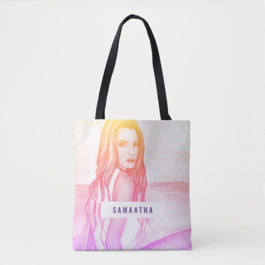 Meisje op het strand Waterverf schilderij Tote Bag (Voorkant)